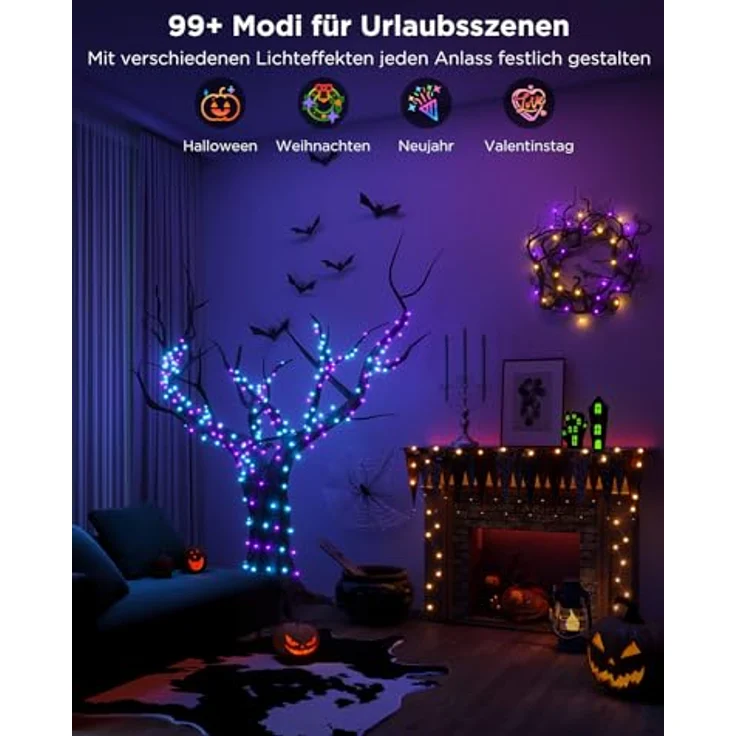Govee Christmas lights, RGBIC Weihnachtsbeleuchtung Außen 20M, Halloween Lichterkette Innen Weihnachts Deko, LED Lichterkette Außen 200 LED-Lichtern, 99+ Szenen, IP65 Wasserdicht, Alexa-Kompatibilität – Bild 3