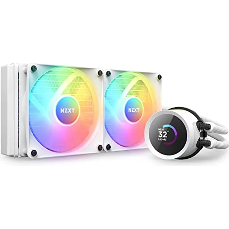 NZXT Kraken 240 RGB - RL-KR240-W1-240mm AIO CPU Wasserkühlung - 1,54" LCD Display 240x240-2x120mm RGB Core Fans - EIN Breakoutkabel zur einfachen Installation - anpassbar durch NZXT CAM - Weiß – Bild 1