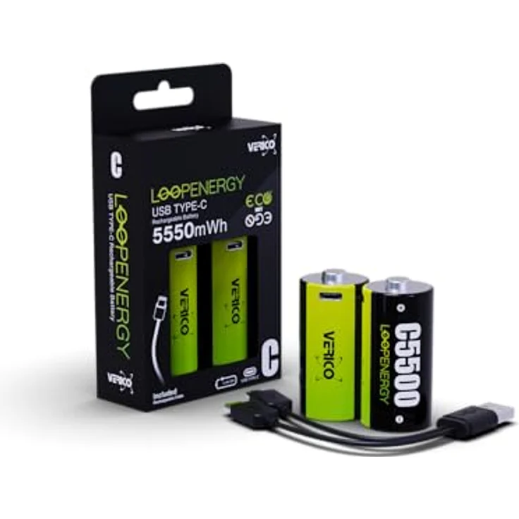 VERICO LoopEnergy Größe C, Baby, CR14-2er Pack, Li-Ion Akku, Schnellladung via USB-C in 2 Stunden, inkl. 1 x Ladekabel Typ A auf 2 x Typ C, Umweltfreundlich & Langlebig – Bild 2