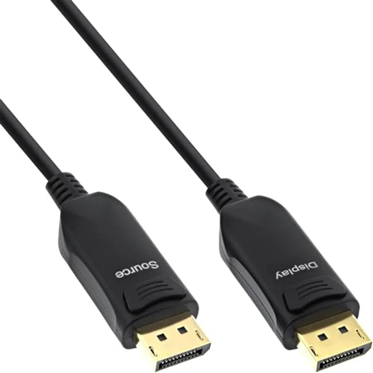 InLine® DisplayPort 2.1 AOC Kabel, aktiv, UHBR 13.5, 10K/8K/4K, verlustfreie Übertragung, mit Metallsteckern, 15m, schwarz – Bild 1
