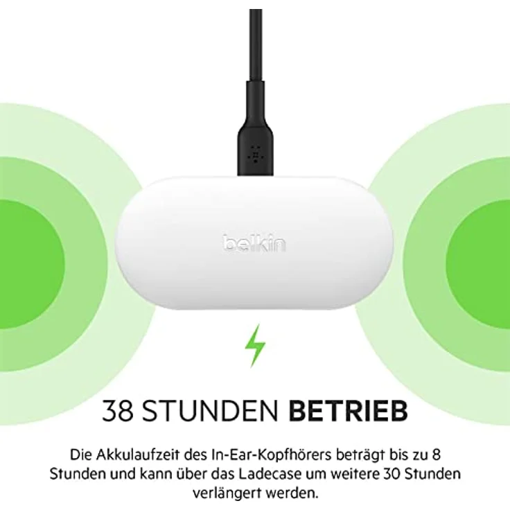 Belkin SOUNDFORM Play True Wireless In-Ear-Kopfhörer, 3 EQ-Voreinstellungen, schweiß-, spritzwasserfest, Schutzart IPX5, 38 Std. Betrieb für iPhone, Galaxy, Pixel usw.-Weiß, One Size, AUC005 – Bild 5
