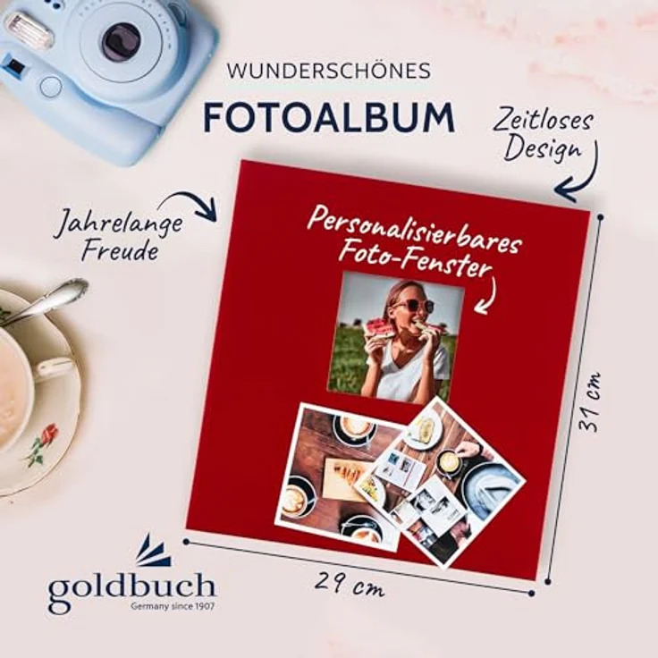 goldbuch Fotoalbum mit Fensterausschnitt, Bella Vista, 30 x 31 cm, 60 weiße Seiten mit Pergamin-Trennblättern, Leinen, Rot, 27890 – Bild 3