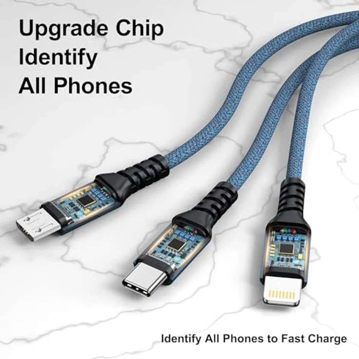 GIANAC Multi USB Kabel 3 in 1 [3 Stück, 1.2M, Blau/Grau/Grün] Schnelles Ladegerät mit iPhone, Micro USB und USB Typ C Anschluss, kompatibel mit iPhone, Samsung, Huawei und mehr – Bild 4