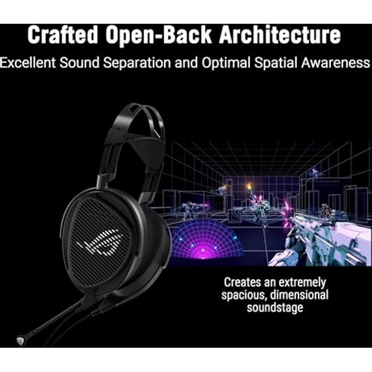 ASUS ROG Kithara, Kabelgebundenes Gaming Headset mit 100 mm HIFIMAN Treibern, offenes akustisches Design, Schwarz – Bild 5