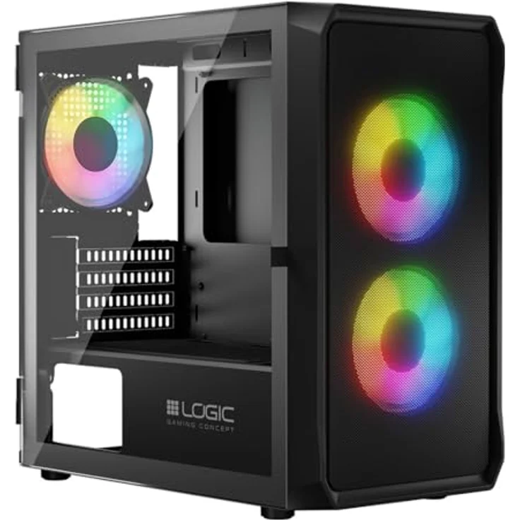 LOGIC PORTOS ARGB MINI USB-3.0-Gehäuse, schwarz, mit gehärtetem Glas-Seitenfenster, max. Grafikkartenlänge 34 cm, für ATX/Micro ATX/Mini-ATX – Bild 3