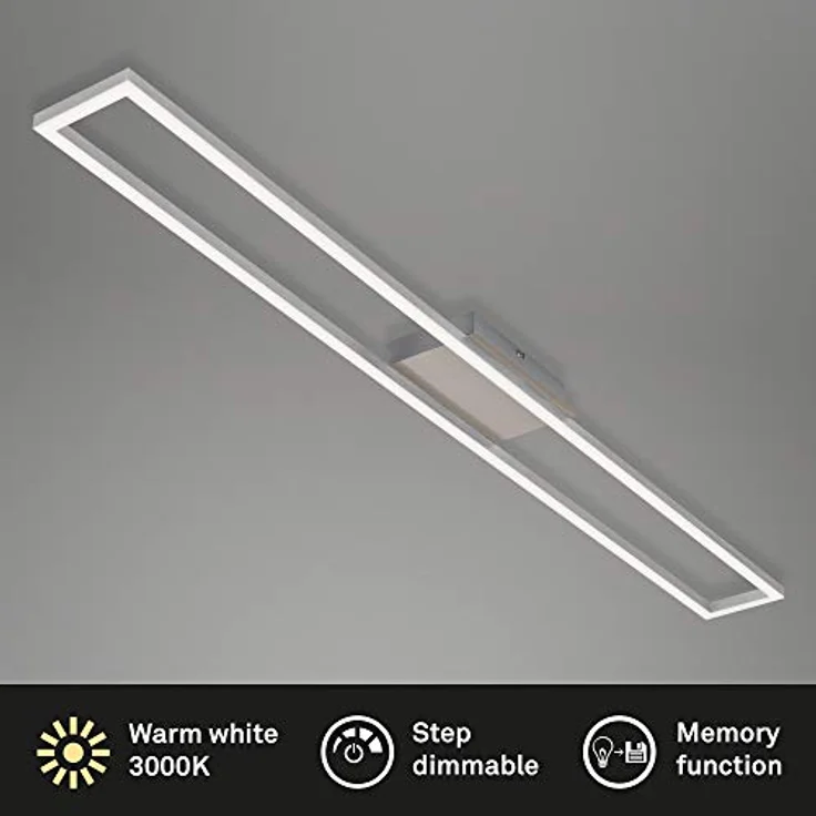 BRILONER - LED Deckenleuchte, Deckenlampe dimmbar, inkl. Memoryfunktion, 18 Watt, 1.900 Lumen, 3.000 Kelvin, Matt-Nickel-Alu, 1.100x120x50mm (LxBxH), 3094-012 – Bild 2