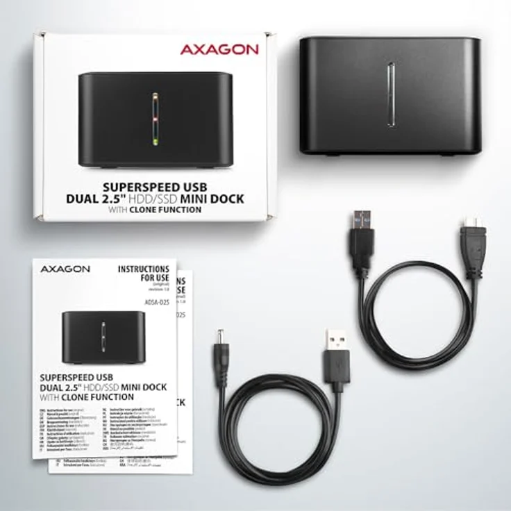 Axagon ADSA-D25 SuperSpeed USB DUAL 2.5" SSD/HDD Mini Dock, Aluminium, unterstützt 2x 2.5" SATA II/III, eigenständige Klonfunktion, Schwarz – Bild 9