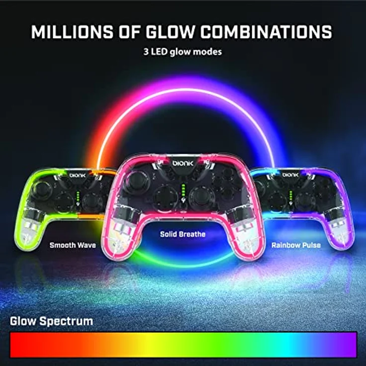 BIONIK Neoglow Switch Wireless Controller Gamepad, kabellos für Android, Nintendo Switch, PC, transparent mit Turbo-Taste – Bild 6
