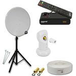 PremiumX Satelliten-Anlage 80cm, mobile Stahl Satellitenschüssel in Hellgrau, Single LNB inkl. Stativ und Antennenkabel für FullHD TV