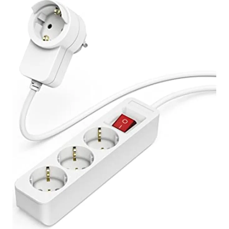 Hama Steckdosenleiste 3 fach mit integrierter Steckdose im Stecker (Mehrfachsteckdose mit Schalter, Schutzkontaktstecker für z.B. PC, TV, etc., Buchsen inkl. Berührungsschutz, 1,4 m) weiß