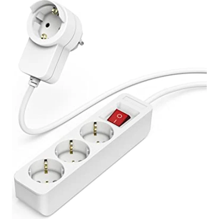 Hama Steckdosenleiste 3 fach mit integrierter Steckdose im Stecker (Mehrfachsteckdose mit Schalter, Schutzkontaktstecker für z.B. PC, TV, etc., Buchsen inkl. Berührungsschutz, 1,4 m) weiß – Bild 1