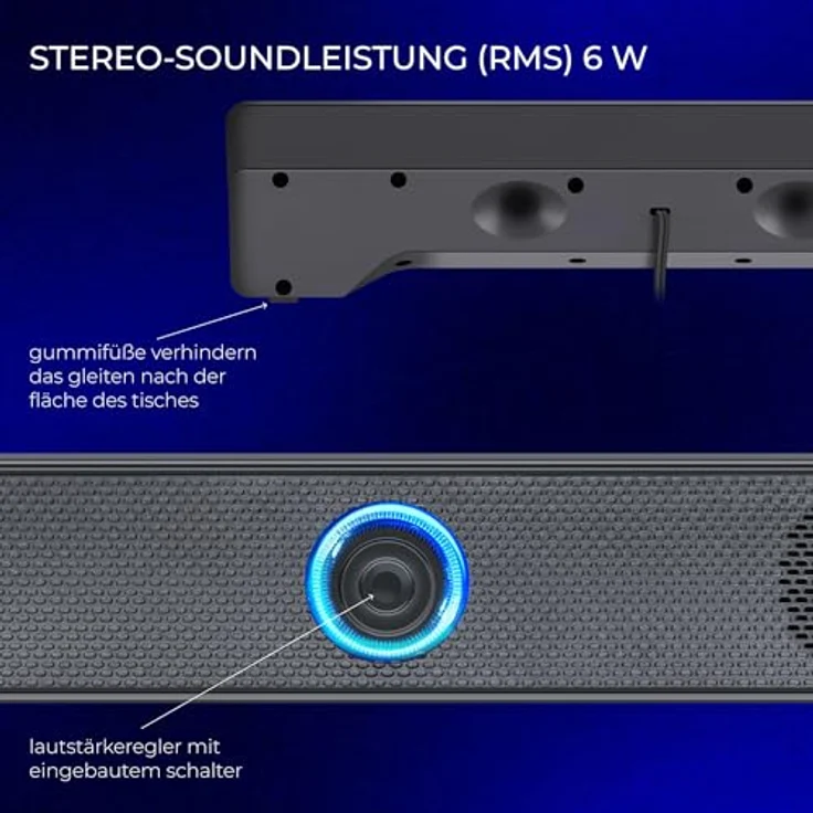 Defender Z2, 2.0 Soundbar Lautsprecher mit 6W Stereo-Sound, LED-Lautstärkeregler, 3,5mm AUX, USB-Stromversorgung – Plug & Play für PC, Laptop & Monitor – Bild 5