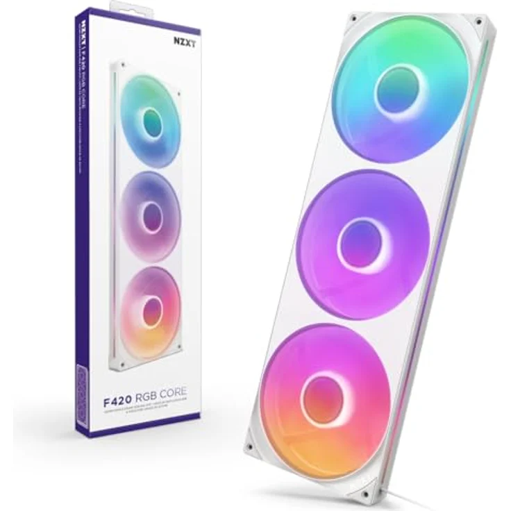 NZXT F420 RGB Core, 420mm Einzelframe-Lüftereinheit mit 3 x 140mm RGB-Lüftern, Geschwindigkeits- und Beleuchtungssteuerung, hohes statisches Druck- und Luftstromdesign, flüssigkeitsdynamische Lager, weiß – Bild 2