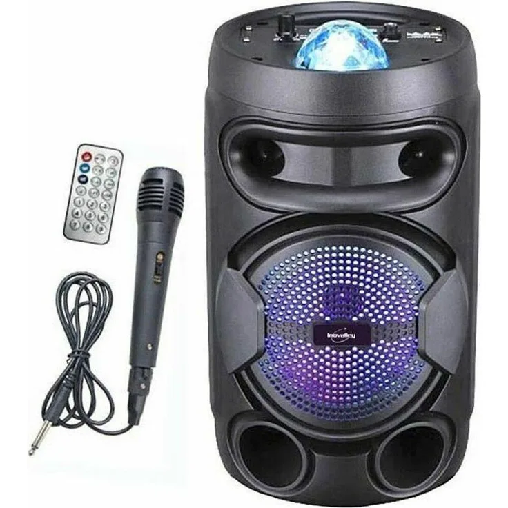 Inovalley KA02 BOWL Tragbarer Bluetooth-Lautsprecher 400 W mit Karaoke-Funktion, Mehrfarbig, 3h Akkulaufzeit, inkl. Fernbedienung und Mikrofon