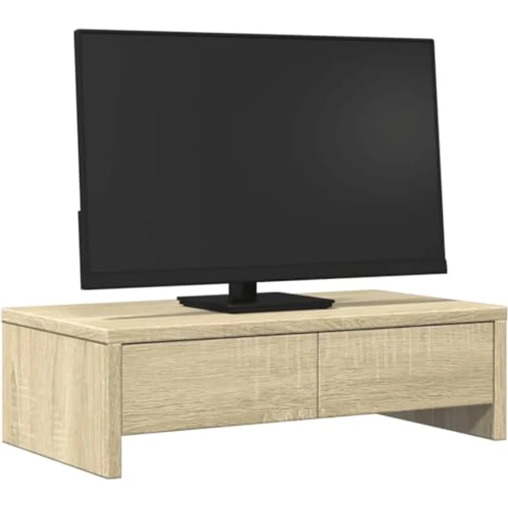 vidaXL Monitorständer, Schreibtischaufsatz mit Schubladen, Unterbau Bildschirm Laptop Ständer, Tisch Erhöhung für PC Monitor Drucker, Sonoma-Eiche Holzwerkstoff – Bild 4