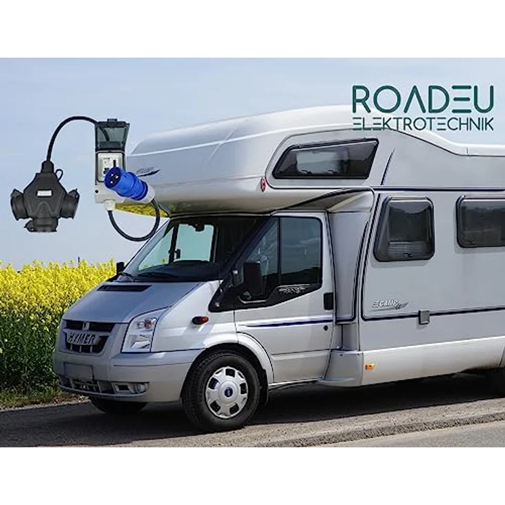 RoadEu - CEE Adapter mit Zähler und 1m Verlängerungskabel, 16A 3P auf Schuko Kupplung, IP44, Schwarz – Bild 3