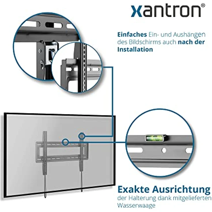 Xantron® STRONGLINE-42 Fernseher Wandhalterung für 37-75 Zoll, VESA 200x200 bis 600x400, max. 50kg, flach mit nur 2.8cm Wandabstand, inkl. Montagematerial – Bild 3