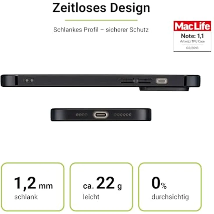 Artwizz TPU Case Schutzhülle kompatibel mit iPhone 15 Pro Max - Elastische Hülle, Kratzresistent, Ultra-Dünn - Matt-Schwarz – Bild 2