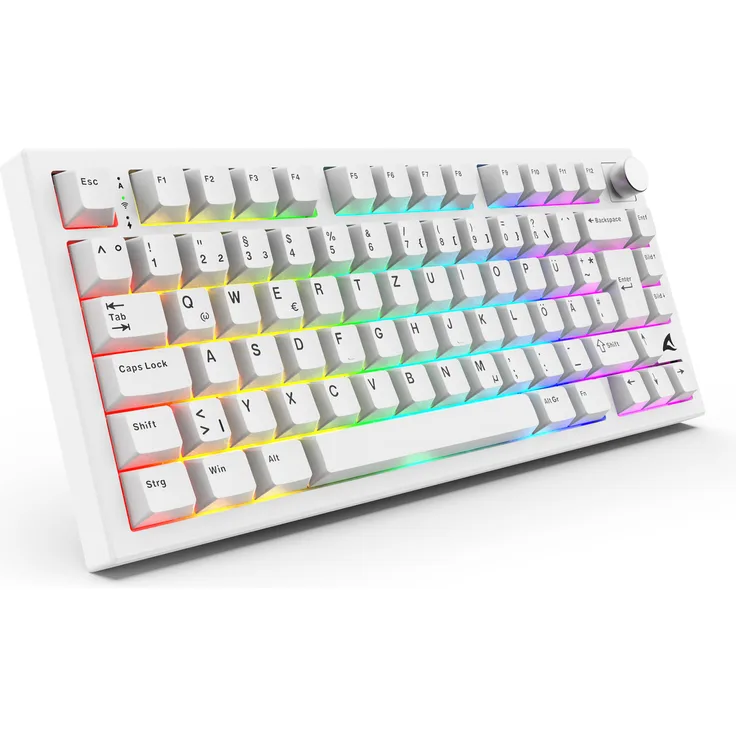 Sharkoon SGK55W, kabellose Gaming Tastatur im 75%-Layout mit PBT-Tastenkappen und anpassbarer RGB-Beleuchtung, weiß