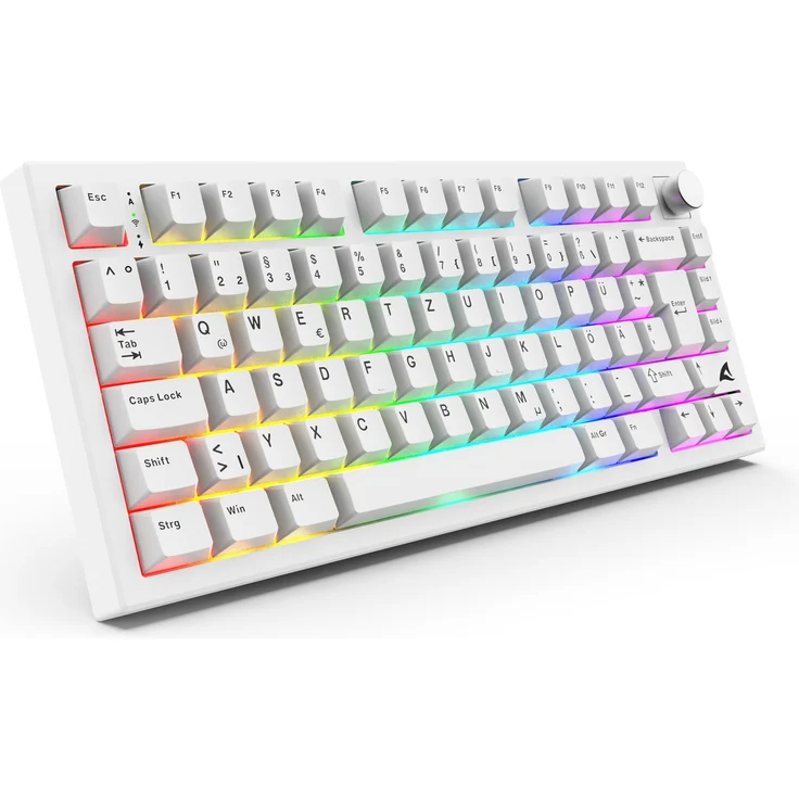 Sharkoon SGK55W, kabellose Gaming Tastatur im 75%-Layout mit PBT-Tastenkappen und anpassbarer RGB-Beleuchtung, weiß