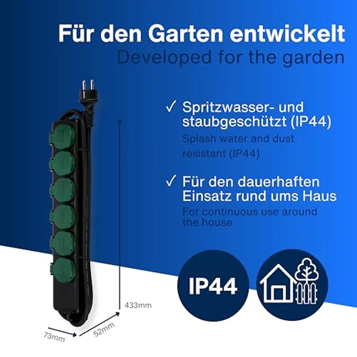 REV Ritter 0512469555 Steckdosenleiste 6-fach IP44 mit Kinderschutz 1.4 m, schwarz-Grün – Bild 3