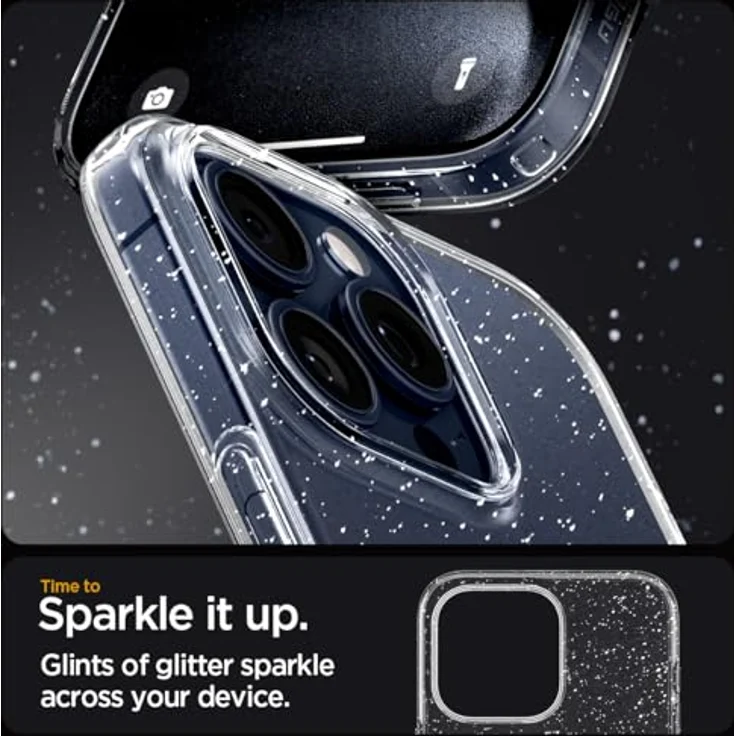 Spigen Liquid Crystal Glitter Hülle Kompatibel mit iPhone 15 Pro - Crystal Quartz, Transparentes TPU Material mit Glitzer - Display- und Kamera-Schutz, Air Cushion Technologie, Kristallklare Eleganz – Bild 3