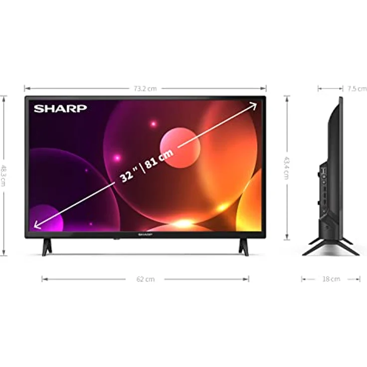 SHARP LED Fernseher 80 cm (32 Zoll) HD Ready DVB-S2, DVB-T2, DVB-C, USB, 3 x HDMI 32FA2E – Bild 4