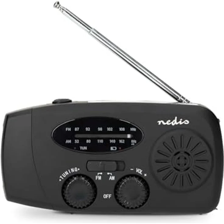 Nedis Notfallradio AM/FM, tragbares Akku-Radio mit Powerbank-Funktion, Handkurbel und Solarpanel – Bild 2