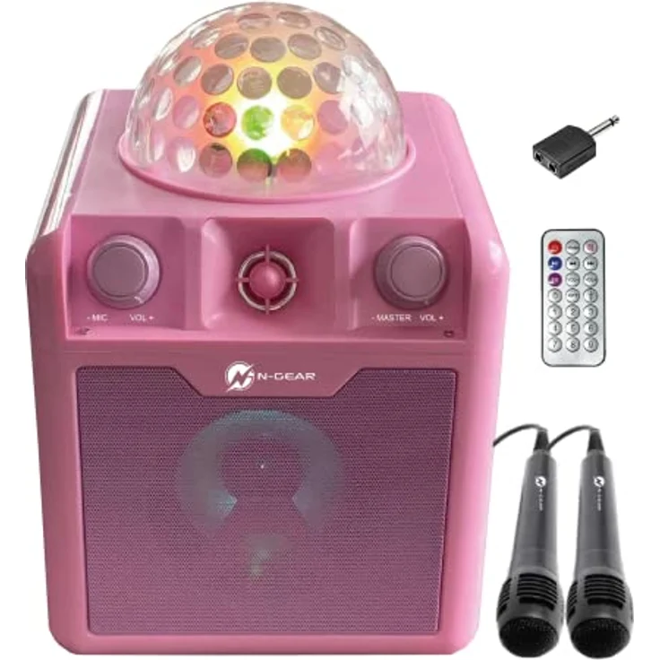 N-Gear DISCO410 Karaoke & Party Bluetooth Lautsprecher mit Discokugel, Mikrofon und Power Bank Funktion, Pink – Bild 1
