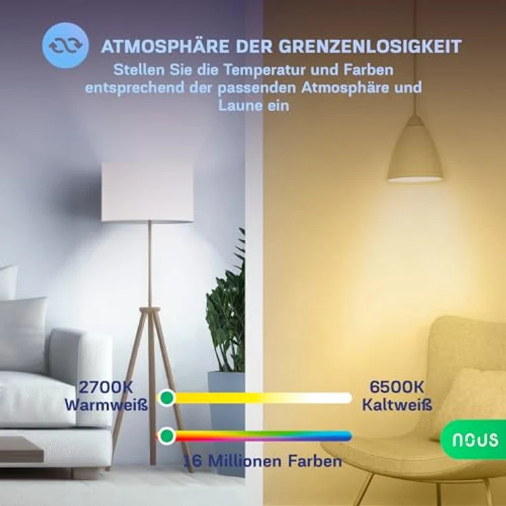 NOUS P3 Smarte WIFI Glühbirne RGB E27, Kompatibel mit Matter, Alexa, Home Assistant & Apple HomeKit, LED Lampe Farbwechsel, 2.4 GHz WiFi – Bild 3