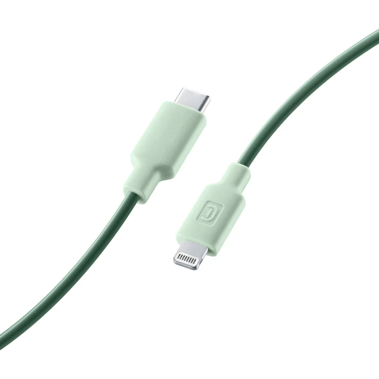 Cellularline USBDATAC2LMFISMARG, Lade- und Datenkabel 100cm USB Type-C auf Apple Lightning, grün, 20W Ladeleistung, 480 Mbit/s Datenübertragung