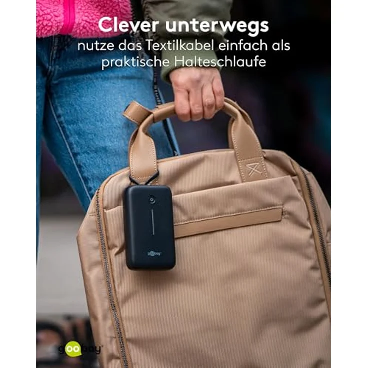 goobay Powerbank 20.000 mAh, 30 Watt mit integriertem USB-C Kabel, Quick Charge/Power Delivery, USB-C und USB-A, kompatibel mit Samsung, Xiaomi, Lenovo, Huawei, Apple iPhone und iPad / 76252 – Bild 3