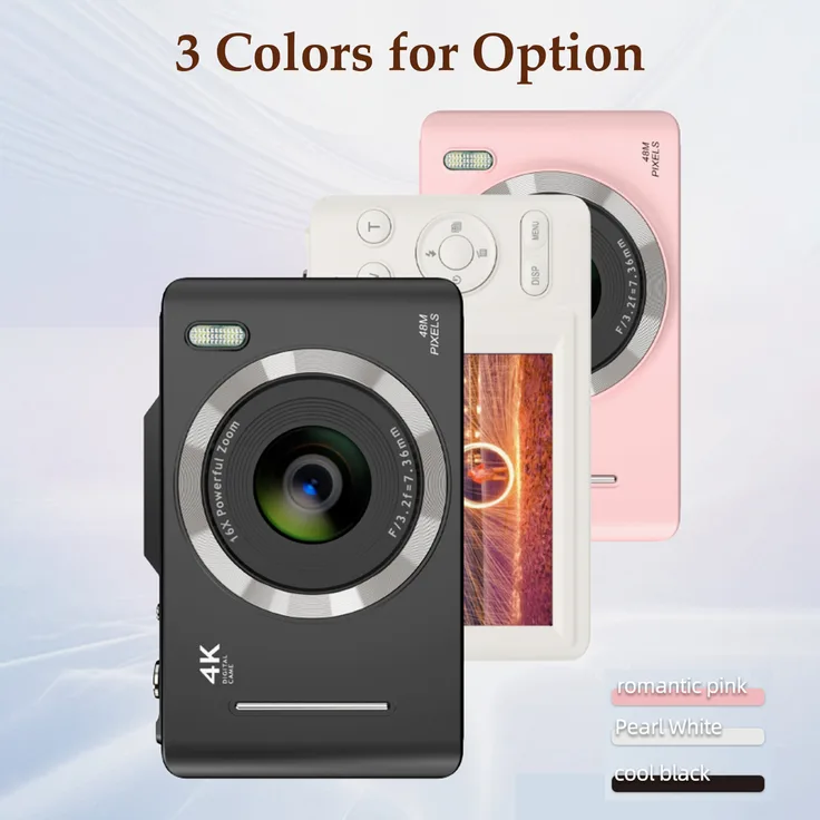 KKmoon 4K-Digitalkamera, tragbare Videokamera mit 48 MP, 2,8 Zoll IPS Bildschirm, Anti-Shake, 16-fach Zoom, eingebautem Blitz, schwarz/pink/weiß