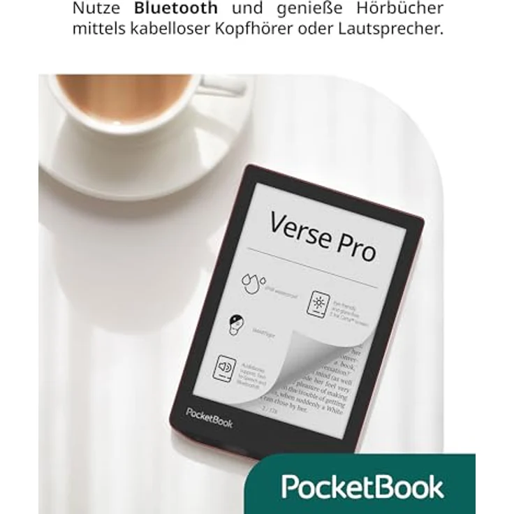 PocketBook e-Book Reader 'Verse Pro' (deutsche Version) 16 GB Speicher, IPX8, Bluetooth, 15,2 cm (6 Zoll) E-Ink Carta Display - Passion Red – Bild 4