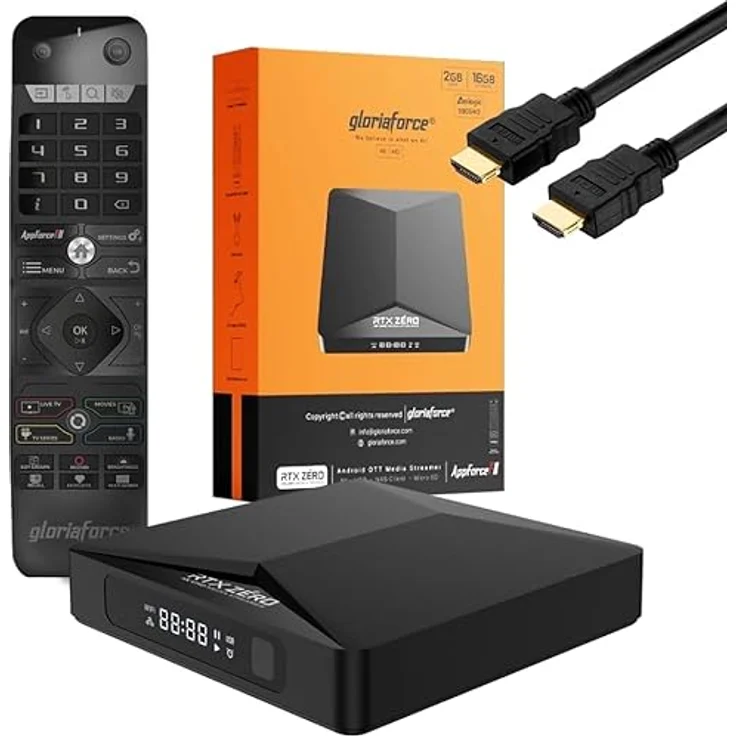 Gloriaforce RTX Zero 4K UHD OTT Multimedia Player, Android 11, H.265, 2GB RAM, 16GB Flash, WLAN, Bluetooth Fernbedienung in Gold – Bild 1