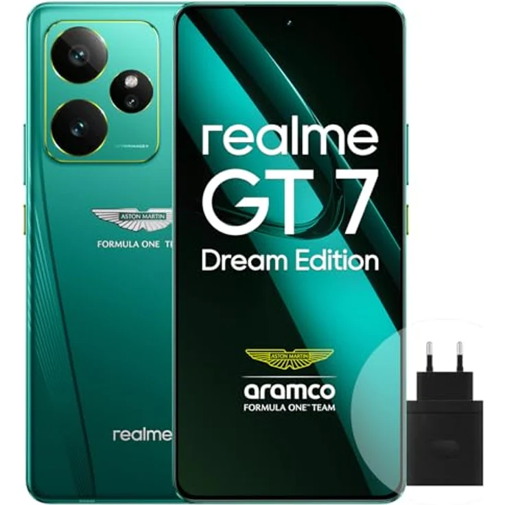 realme GT7 5G Smartphone, 16+512GB, Aston Martin Green, 50MP AI Kamera, 7000 mAh Akku, 120W Schnellladung, Dimensity 9400e Chipset, IP69 wasserdicht – Bild 1