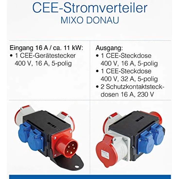 As - Schwabe CEE Stromverteiler, Netzstecker + Netzkupplung, 5-polig (CEE 7/4), wetterfest, IP44, robustes Gehäuse, made in Germany – Bild 4