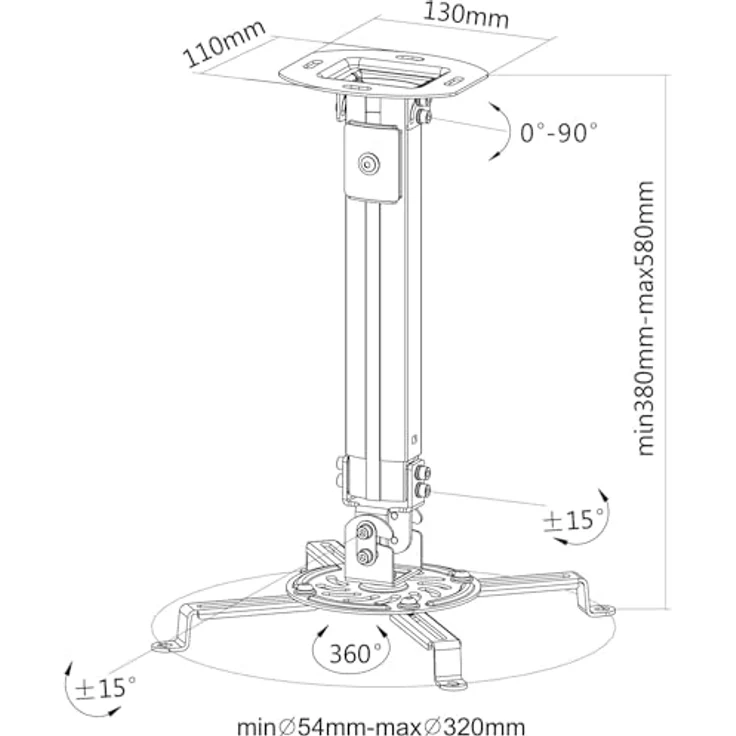 Techly ICA-PM-18S Deckenhalterung für Beamer, ausziehbar, 38-58cm Silber – Bild 4