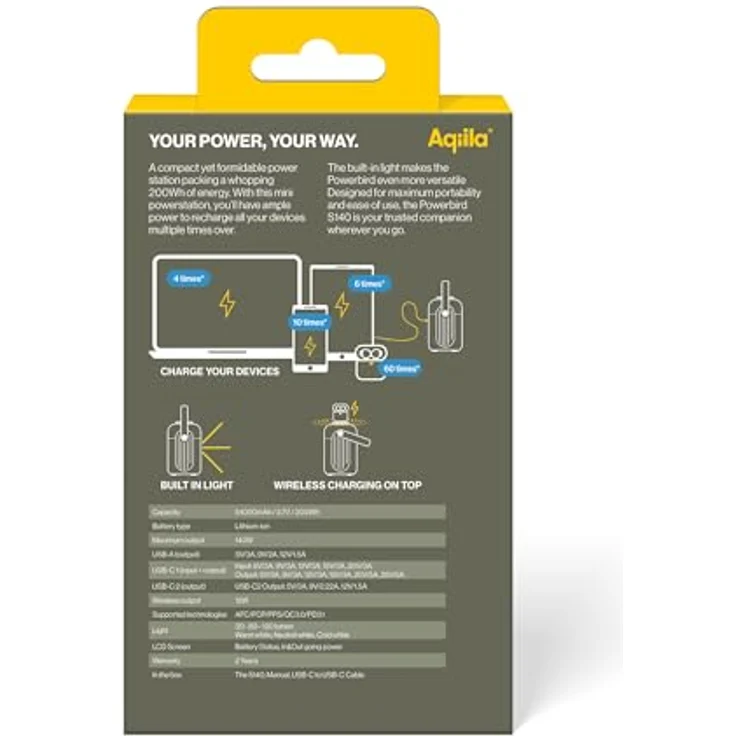 Aqiila Powerstation Powerbird S140, 140 W, Mini-Kraftwerk, 54,000mAh, 240Wh – Bild 10