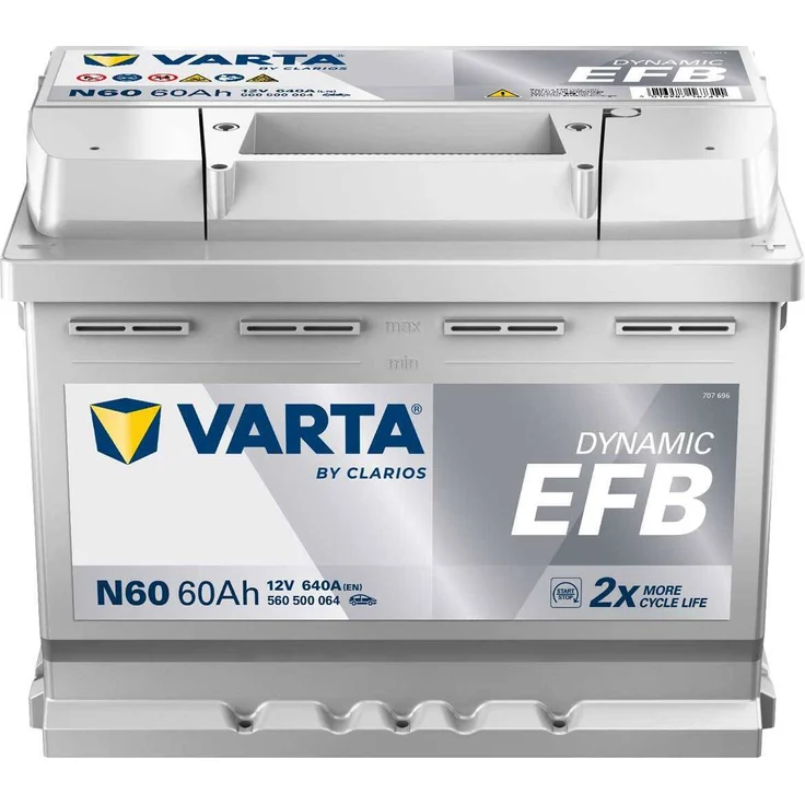 VARTA N60 Blue Dynamic EFB, 12V 60Ah Autobatterie mit 640A Kälteprüfstrom für Start-Stop Fahrzeuge, inklusive 7,50 Pfand – Bild 1