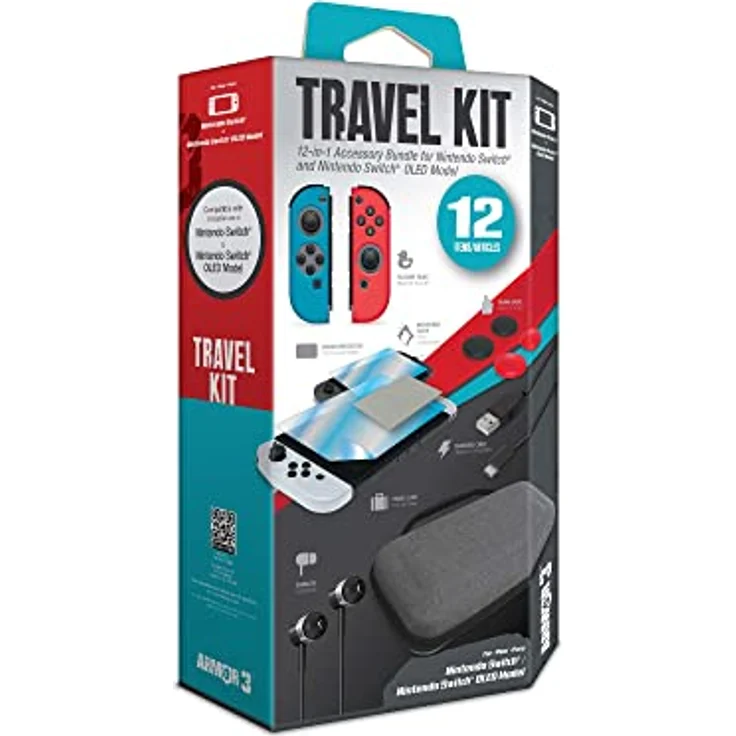 Armor3 Travel Kit 12 in 1 Accessory Bundle für Nintendo Switch und Switch OLED, Gaming Controller mit Reiseschutzhülle, Silikonhüllen, Displayschutzfolien, Mehrfarbig – Bild 2