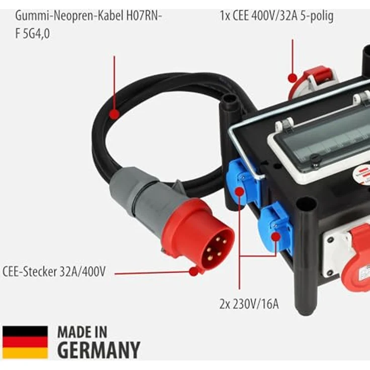 Kompakter Stromverteiler BSV 3-32 2 IP44 2m H07RN-F 5G4,0 - 2xE16A, 1xE 32A, 4x230V – Bild 2