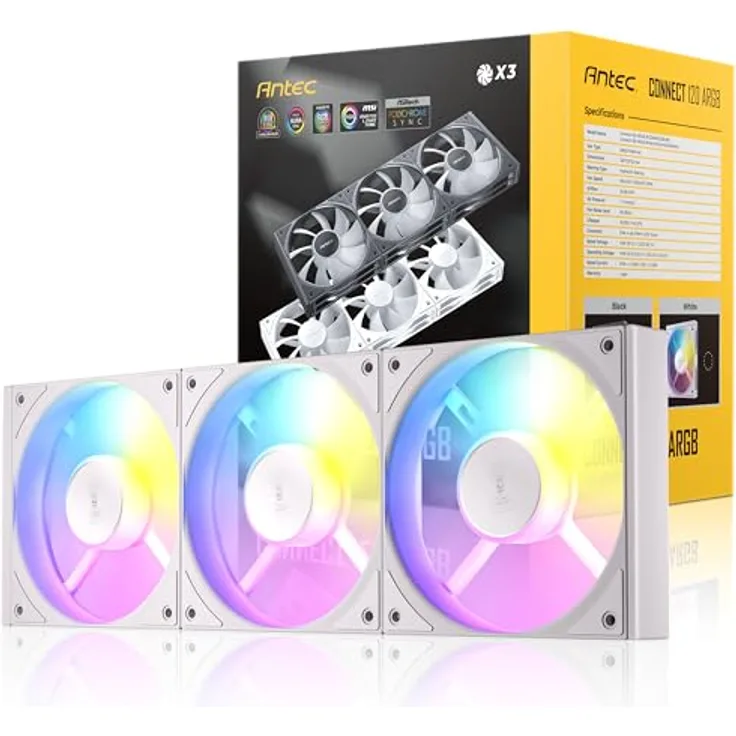 Antec Verbinde 120 ARGB PWM, Gehäuselüfter Set mit 3x 120 mm, Daisy-Chain-Design, Weiss