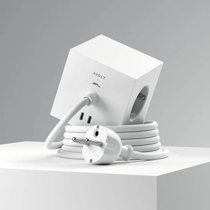 Avolt Steckdosenleiste Wurfel USB C - Magnetischer Fuß, 3 Steckdosen, 2 USB-Anschlüsse, Weiß, 1.8m – Bild 4