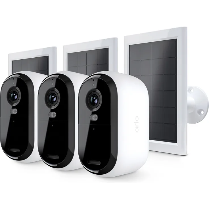 Arlo Essential 3 2K Kamera Weiß, 3er Set mit Solarpanel, 4MP (2560x1440), WLAN, Akku, Indoor/Outdoor, intelligente Erkennung