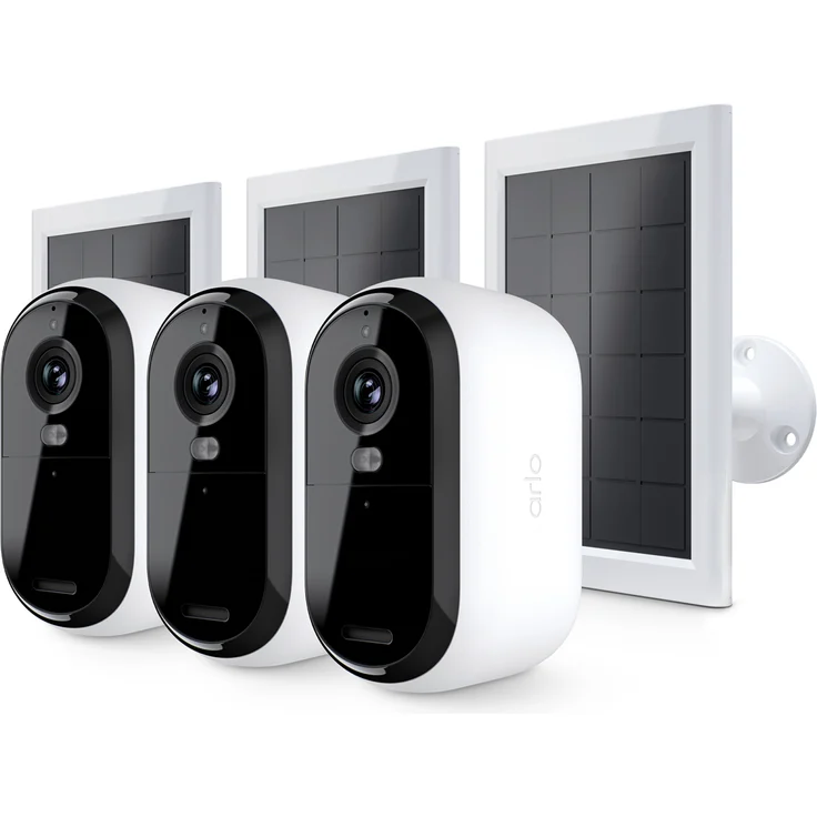 Arlo Essential 3 2K Kamera Weiß, 3er Set mit Solarpanel, 4MP (2560x1440), WLAN, Akku, Indoor/Outdoor, intelligente Erkennung