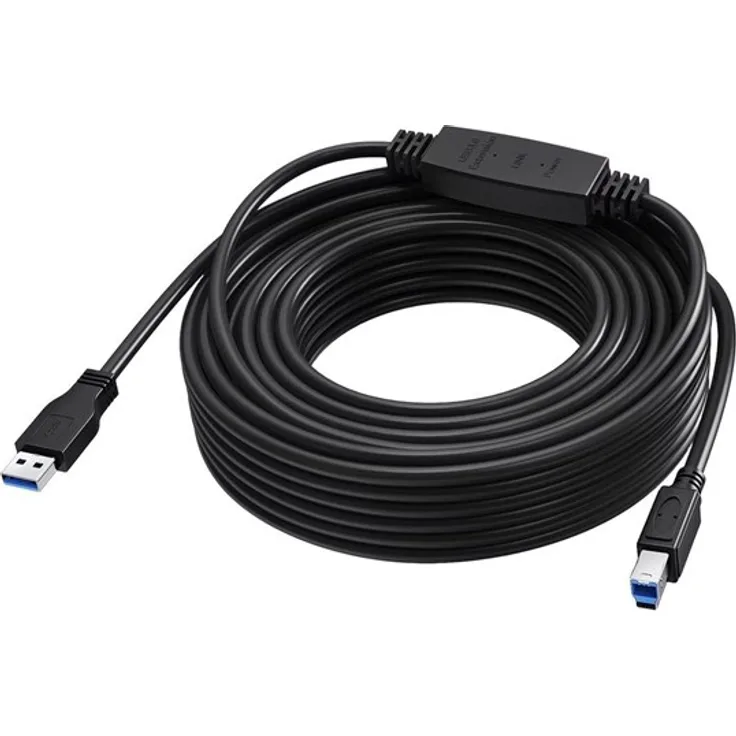 Vision USB-Kabel, USB Type A zu USB Type B, 15 m, USB 3.0 mit aktivem Booster, schwarz