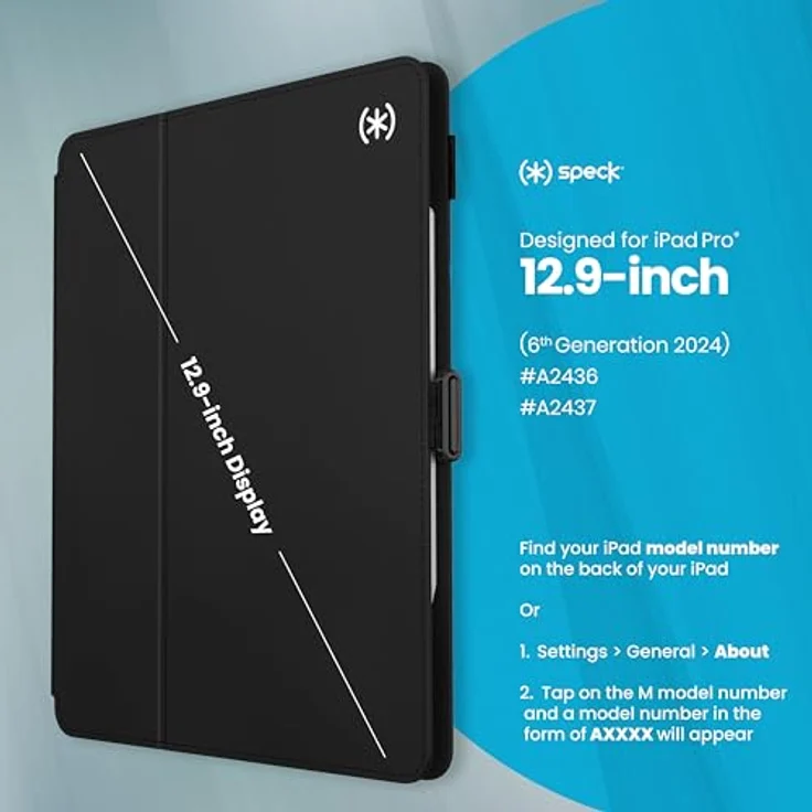 Speck iPad Pro 12,9–13 Zoll Hülle (Modell 2024, 7. Generation) mit Stifthalter und Kameraschutz, Multi-Range-Ständer, Balance Folio - Schwarz – Bild 4
