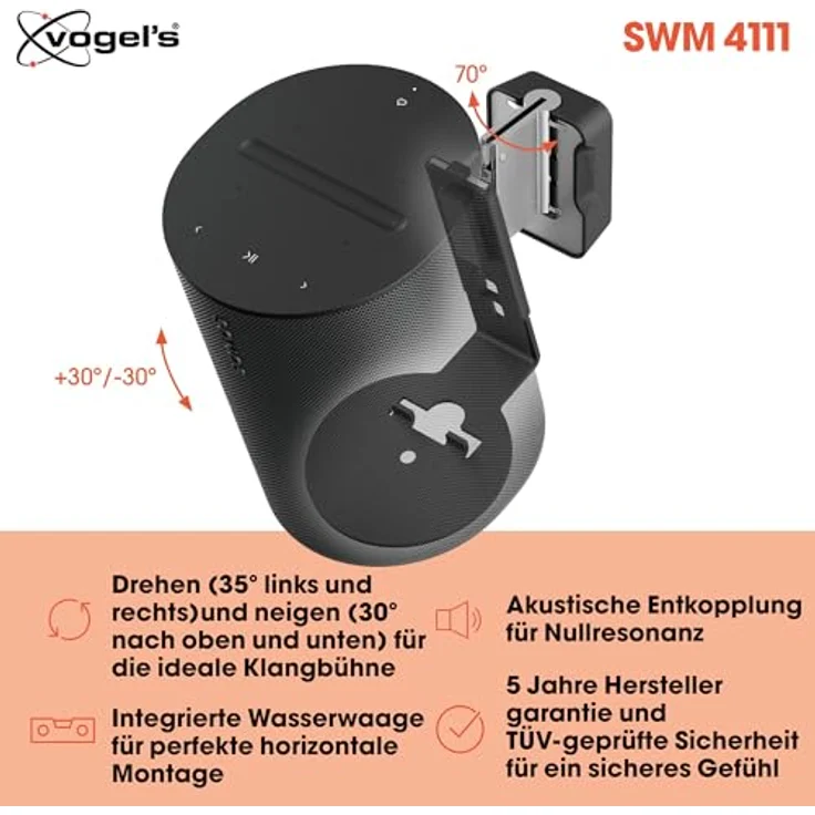 Vogel's SWM 4111, Wandhalterung für Sonos Era 100, schwarz, neig- und schwenkbar, maximal 2 kg Traglast – Bild 5