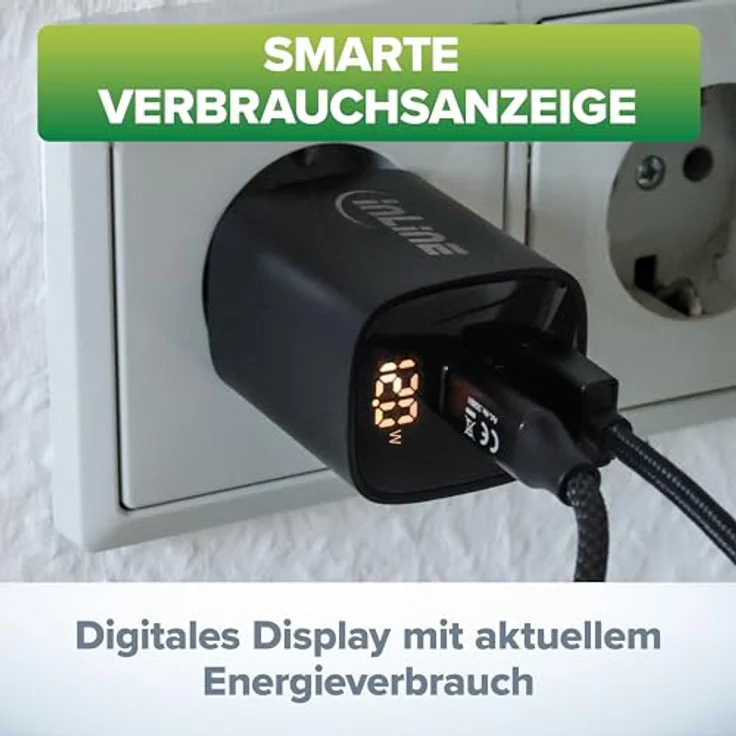 InLine USB-Ladegerät, 2-Port, digitales Display, GaN, 30W, Schnellladegerät, PD3.0, QC3.0, für iPhone/Pro/Mini, Samsung, 31550 – Bild 2